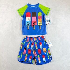 Andy & Evan Toddler Boys Blue Popsicle Swim Set Rash Guard Trunks 4T NWT